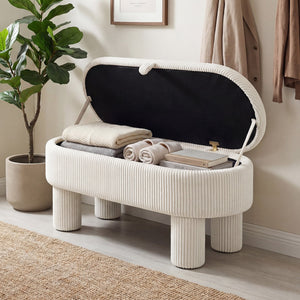42 Inch Storage Ottoman Bench Corduroy Fabric Upholstered Foot Stool-Beige view 6