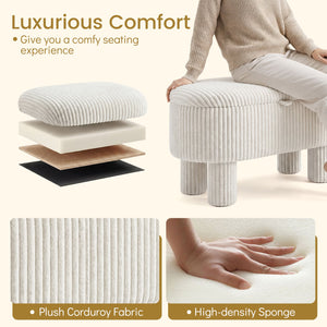 42 Inch Storage Ottoman Bench Corduroy Fabric Upholstered Foot Stool-Beige view 9