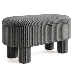 42 Inch Storage Ottoman Bench Corduroy Fabric Upholstered Foot Stool-Gray