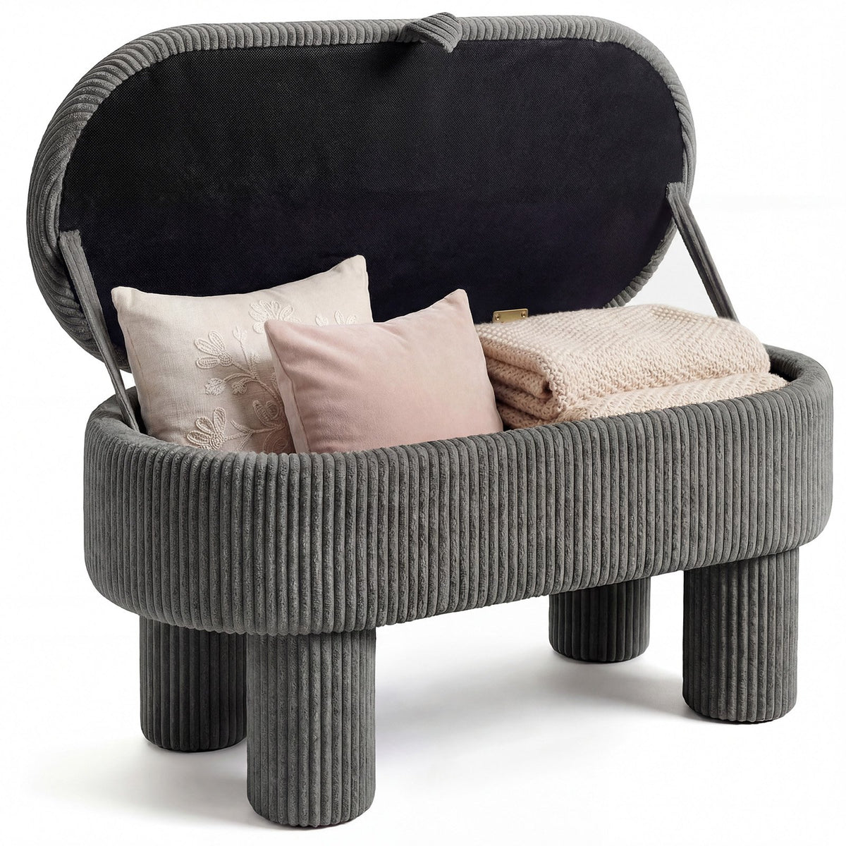 42 Inch Storage Ottoman Bench Corduroy Fabric Upholstered Foot Stool-Gray view 4