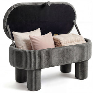 42 Inch Storage Ottoman Bench Corduroy Fabric Upholstered Foot Stool-Gray view 4