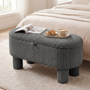 42 Inch Storage Ottoman Bench Corduroy Fabric Upholstered Foot Stool-Gray view 6