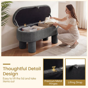 42 Inch Storage Ottoman Bench Corduroy Fabric Upholstered Foot Stool-Gray view 8