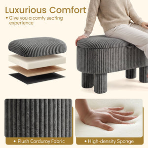 42 Inch Storage Ottoman Bench Corduroy Fabric Upholstered Foot Stool-Gray view 9