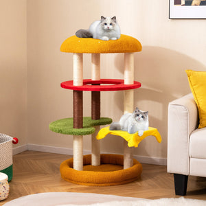 42 Inch Tall Modern Cat Tree Multi-Level with Padded Perch and Cat Bed-Yellow view 2