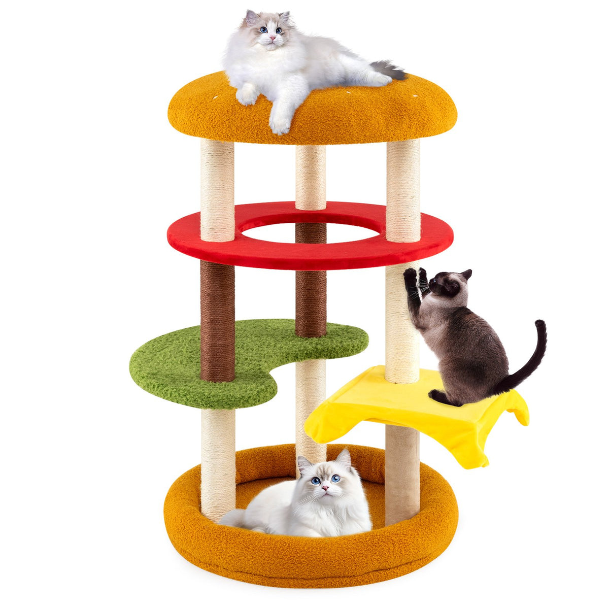 42 Inch Tall Modern Cat Tree Multi-Level with Padded Perch and Cat Bed-Yellow view 4