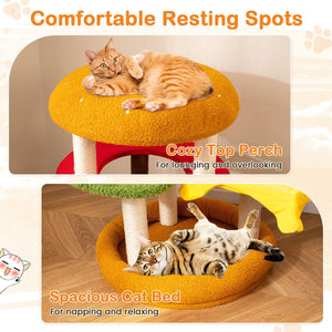 42 Inch Tall Modern Cat Tree Multi-Level with Padded Perch and Cat Bed-Yellow view 8