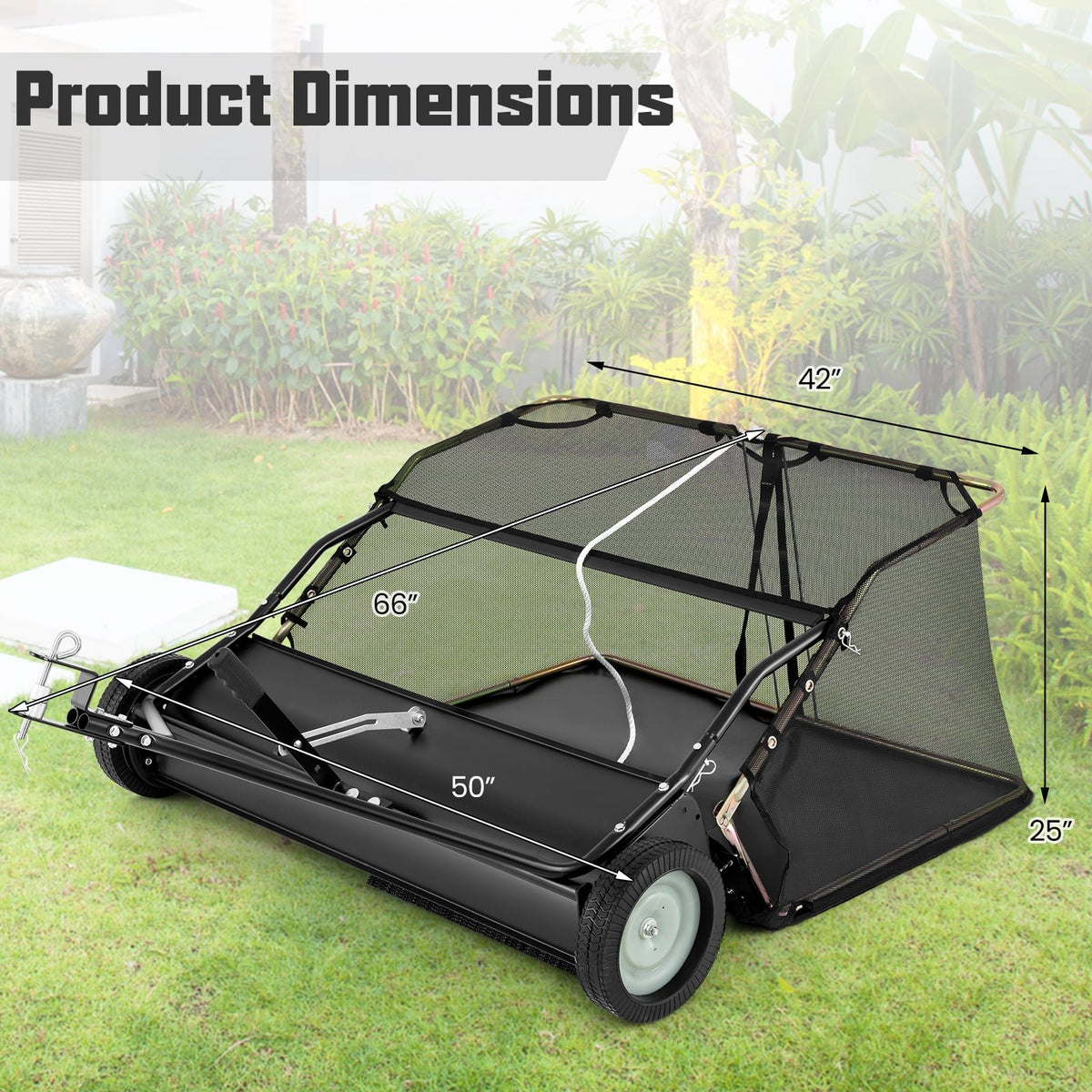 42 Inch Tow-Behind Lawn Sweeper with 26/27 Cu.FT Hopper Bag view 5