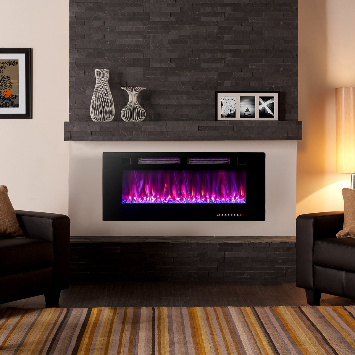 42 Inch Ultra-Thin Electric Fireplace with Decorative Crystals and Smart APP Control-42 inch view 3