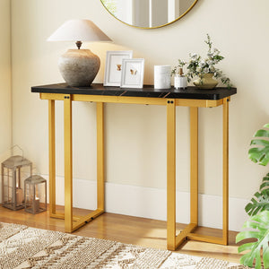 42 Inches Modern Faux Marble Entryway Table with Geometric Metal Frame-Black view 2