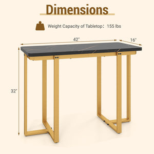 42 Inches Modern Faux Marble Entryway Table with Geometric Metal Frame-Black view 5