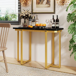 42 Inches Modern Faux Marble Entryway Table with Geometric Metal Frame-Black view 7
