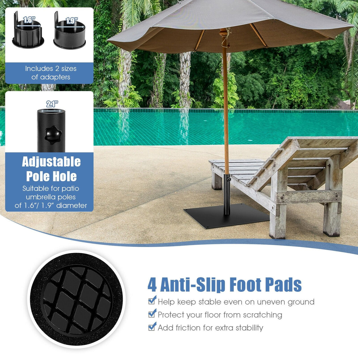 42 LBS Weighted 25 Inch Square Patio Umbrella Base view 5