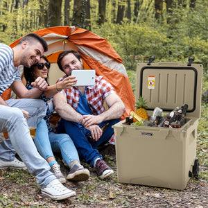 42 Quart Hard Cooler with Wheels and Handle-Tan view 2