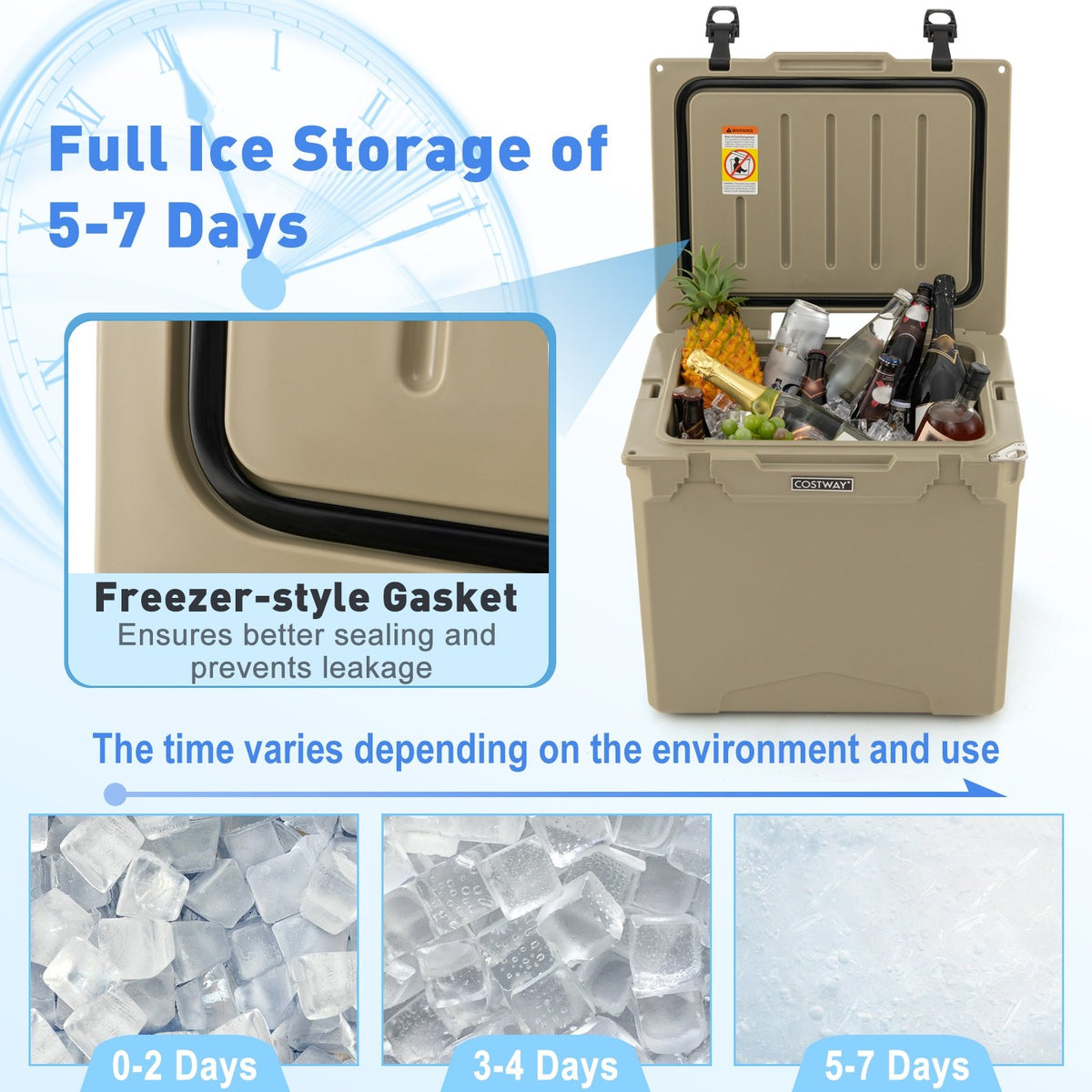 42 Quart Hard Cooler with Wheels and Handle-Tan view 6