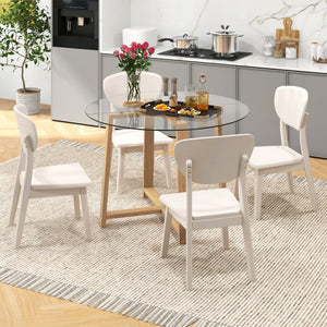 42 Inches Round Glass Dining Table with Tempered Glass Tabletop and Rubber Wood Legs-Natural view 3