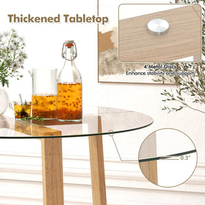 42 Inches Round Glass Dining Table with Tempered Glass Tabletop and Rubber Wood Legs-Natural view 9