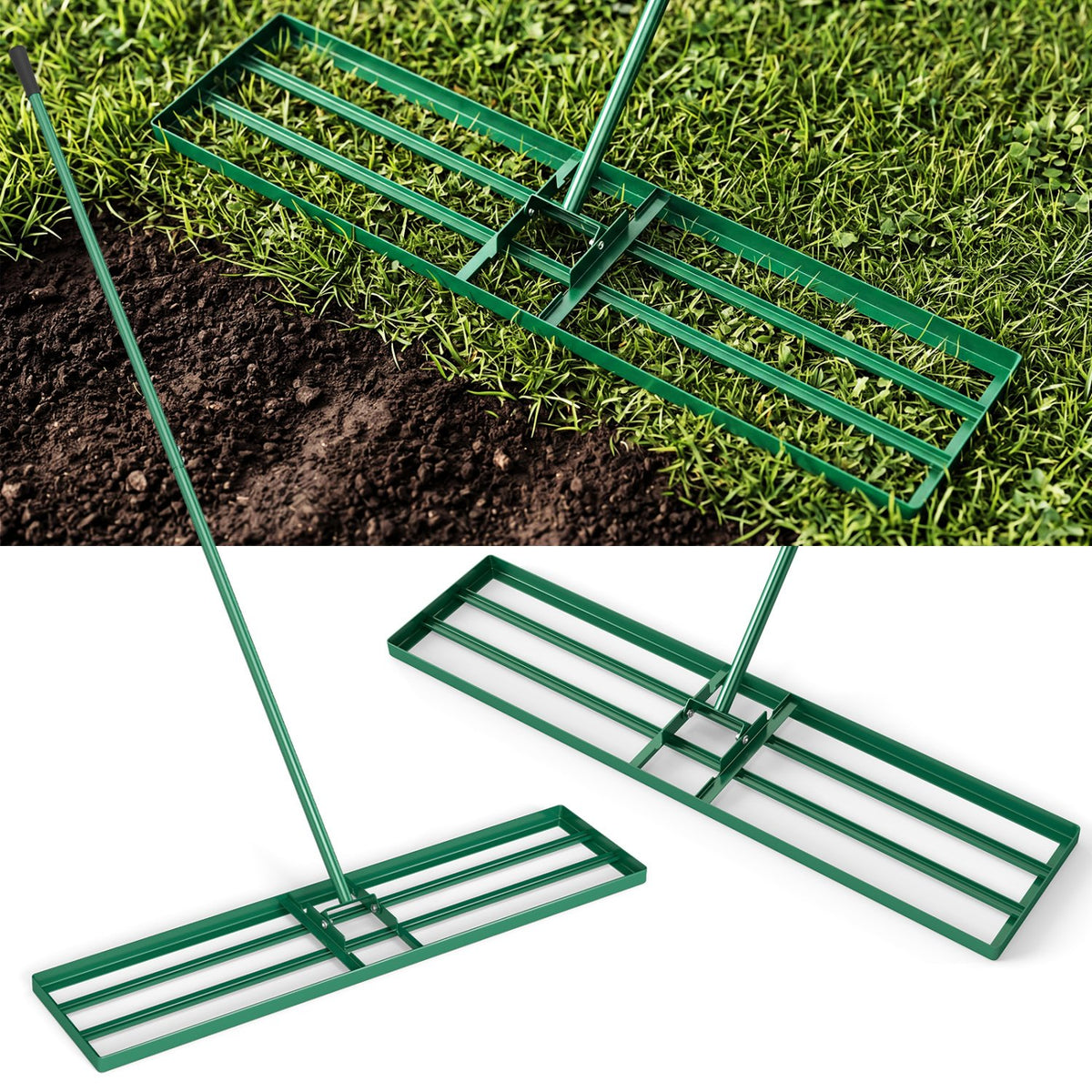 42 x 10 Inch Lawn Leveling Rake with Ergonomic Handle-Green