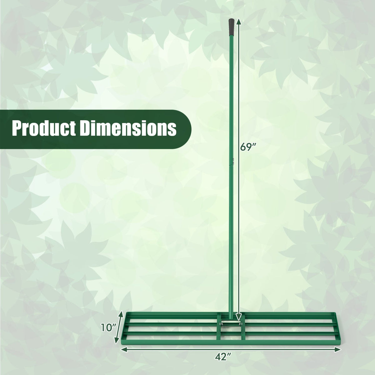 42 x 10 Inch Lawn Leveling Rake with Ergonomic Handle-Green view 3