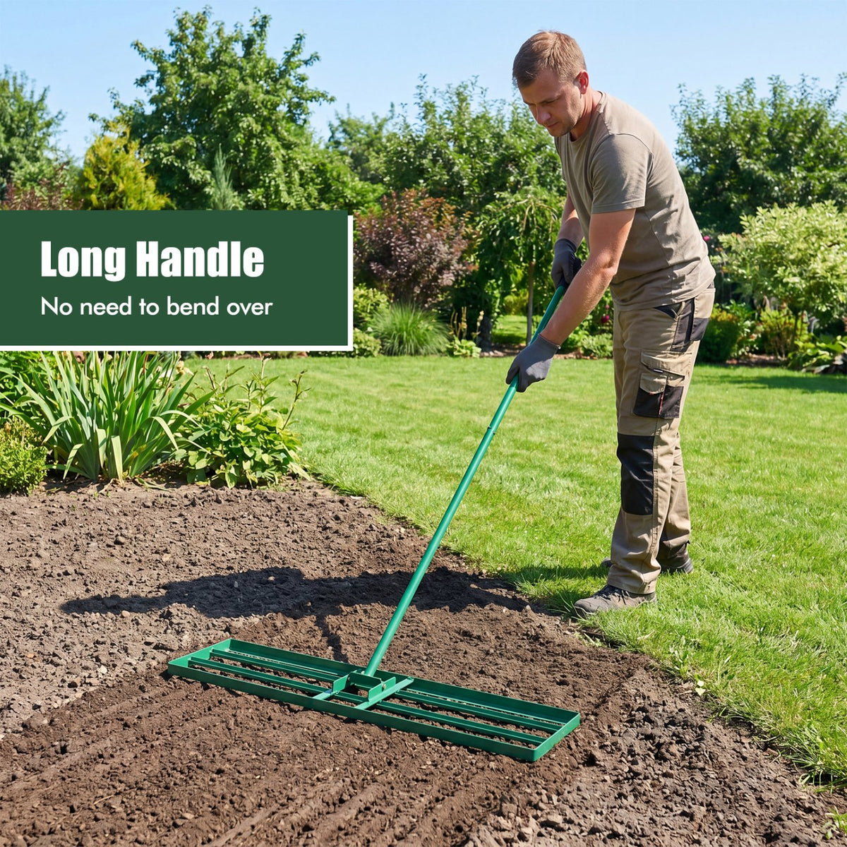 42 x 10 Inch Lawn Leveling Rake with Ergonomic Handle-Green view 4