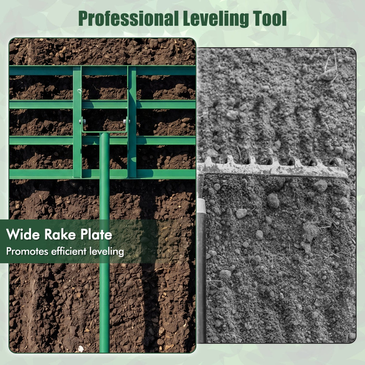 42 x 10 Inch Lawn Leveling Rake with Ergonomic Handle-Green view 5