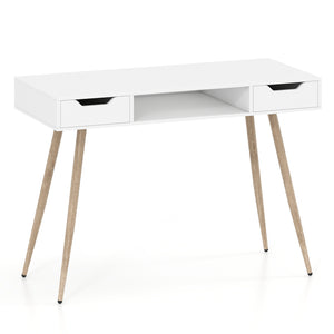 42.5 inches Mid Century Modern Writing Desk with Metal Leg and Drawers-White view 4