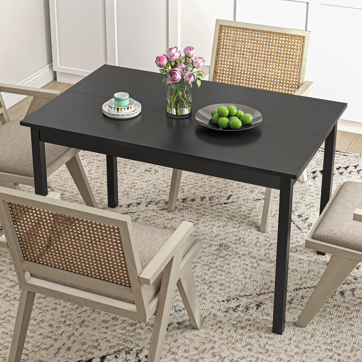47" x 30" Dining Table, Farmhouse Dining Room Table with Pine Wood Frame, Space Saving Kitchen Table, Black – view 6