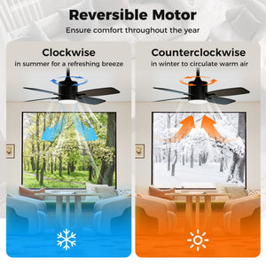 42inch Ceiling Fan with Light and Remote 3CCT LED with Memory 4H Timer 6 Speeds-Black view 5