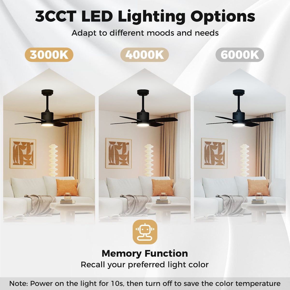 42inch Ceiling Fan with Light and Remote 3CCT LED with Memory 4H Timer 6 Speeds-Black view 6