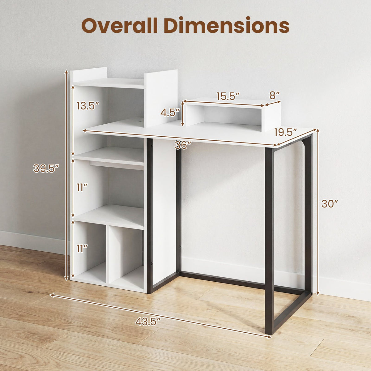 43.5 inches Computer Desk with Charging Station and Ergonomic Monitor Stand-White view 5