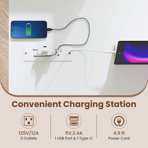 43.5 inches Computer Desk with Charging Station and Ergonomic Monitor Stand-White view 9
