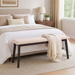 43.5 Inch Upholstered Entryway Bench with Rubber Wood Frame-Beige view 3