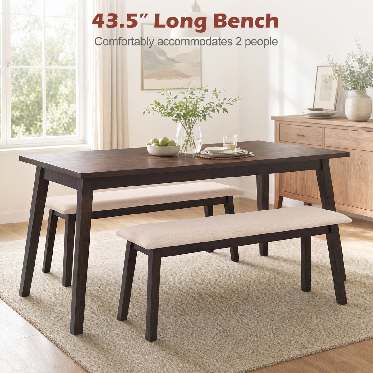43.5 Inch Upholstered Entryway Bench with Rubber Wood Frame-Beige view 6