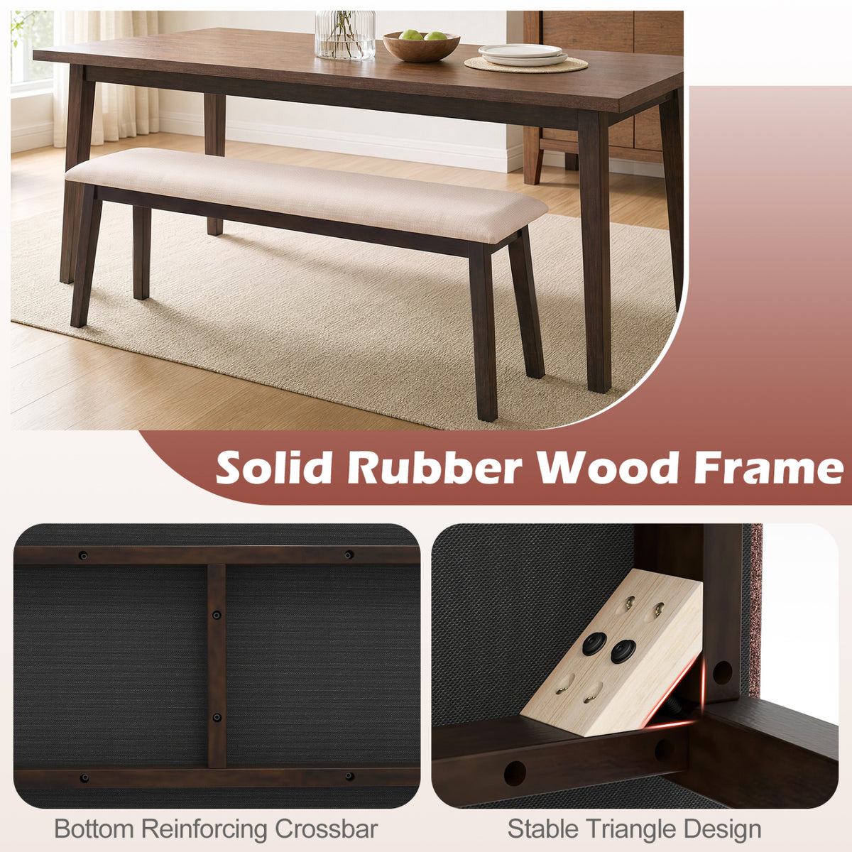 43.5 Inch Upholstered Entryway Bench with Rubber Wood Frame-Beige view 8