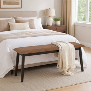 43.5 Inch Upholstered Entryway Bench with Rubber Wood Frame-Brown view 3