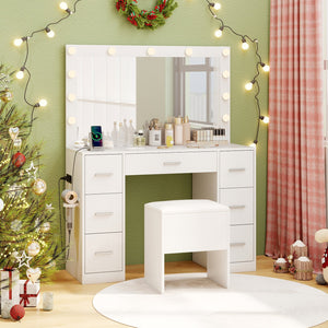 43.5-Inche Vanity Desk with Mirror and Lights for Bedroom-White view 2