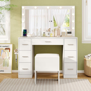 43.5-Inche Vanity Desk with Mirror and Lights for Bedroom-White view 5