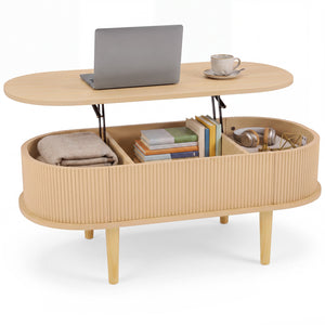 43.5 inches Oval Lift Top Coffee Table with Storage and Fluted Design for Living Room-Natural view 4