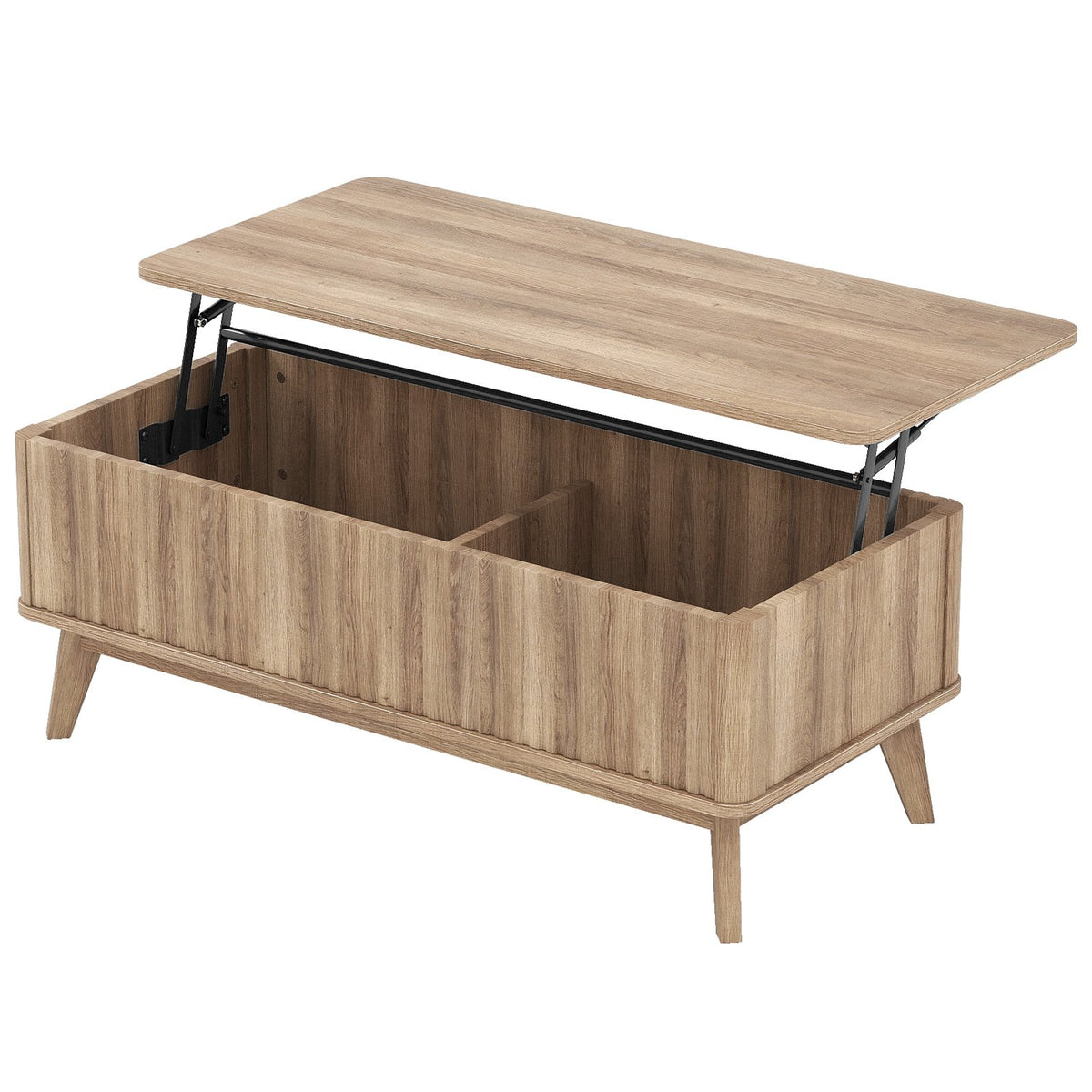 43.5 inches Rectangle Wooden Fluted Lift Top Coffee Table-Walnut