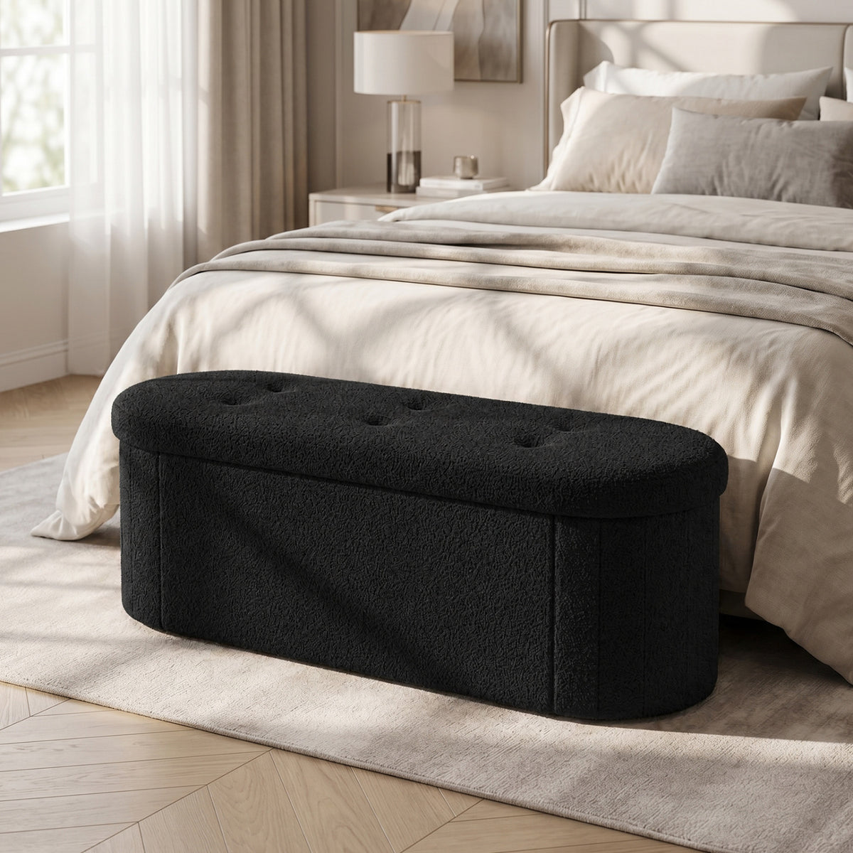 43 inches Folding Teddy Storage Ottoman Bench with Dividers for Living Room and Bedroom-Black view 2