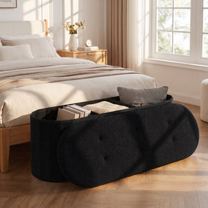 43 inches Folding Teddy Storage Ottoman Bench with Dividers for Living Room and Bedroom-Black view 3