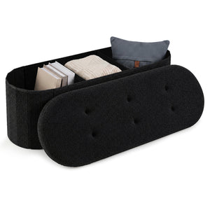 43 inches Folding Teddy Storage Ottoman Bench with Dividers for Living Room and Bedroom-Black view 4