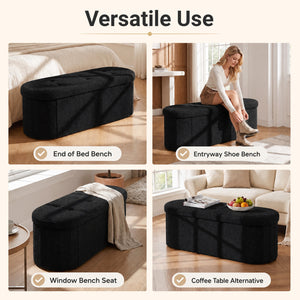 43 inches Folding Teddy Storage Ottoman Bench with Dividers for Living Room and Bedroom-Black view 9