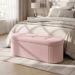 43 inches Folding Teddy Storage Ottoman Bench with Dividers for Living Room and Bedroom-Pink view 2