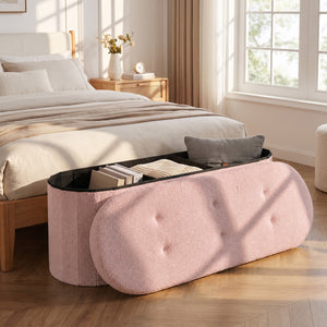 43 inches Folding Teddy Storage Ottoman Bench with Dividers for Living Room and Bedroom-Pink view 3