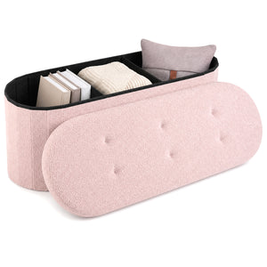 43 inches Folding Teddy Storage Ottoman Bench with Dividers for Living Room and Bedroom-Pink view 4