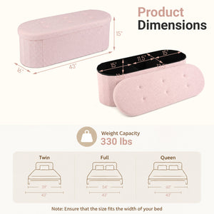 43 inches Folding Teddy Storage Ottoman Bench with Dividers for Living Room and Bedroom-Pink view 5