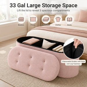 43 inches Folding Teddy Storage Ottoman Bench with Dividers for Living Room and Bedroom-Pink view 7