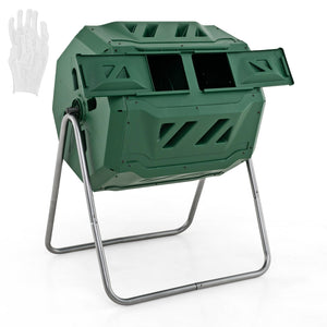 43 Gallon Rotating Compost Bin Barrel with Dual Chamber and Sliding Doors-Green view 4