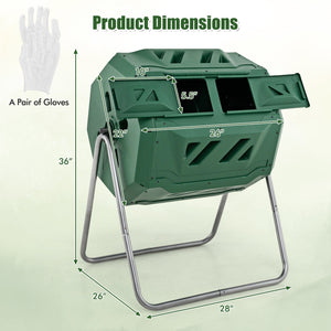 43 Gallon Rotating Compost Bin Barrel with Dual Chamber and Sliding Doors-Green view 5